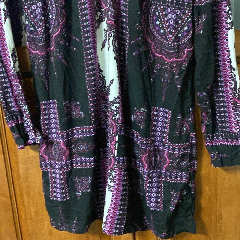 Urban Outfitters XS Long Sleeve Boho Mini Shift Dress -Hippie Black & Purple Fal